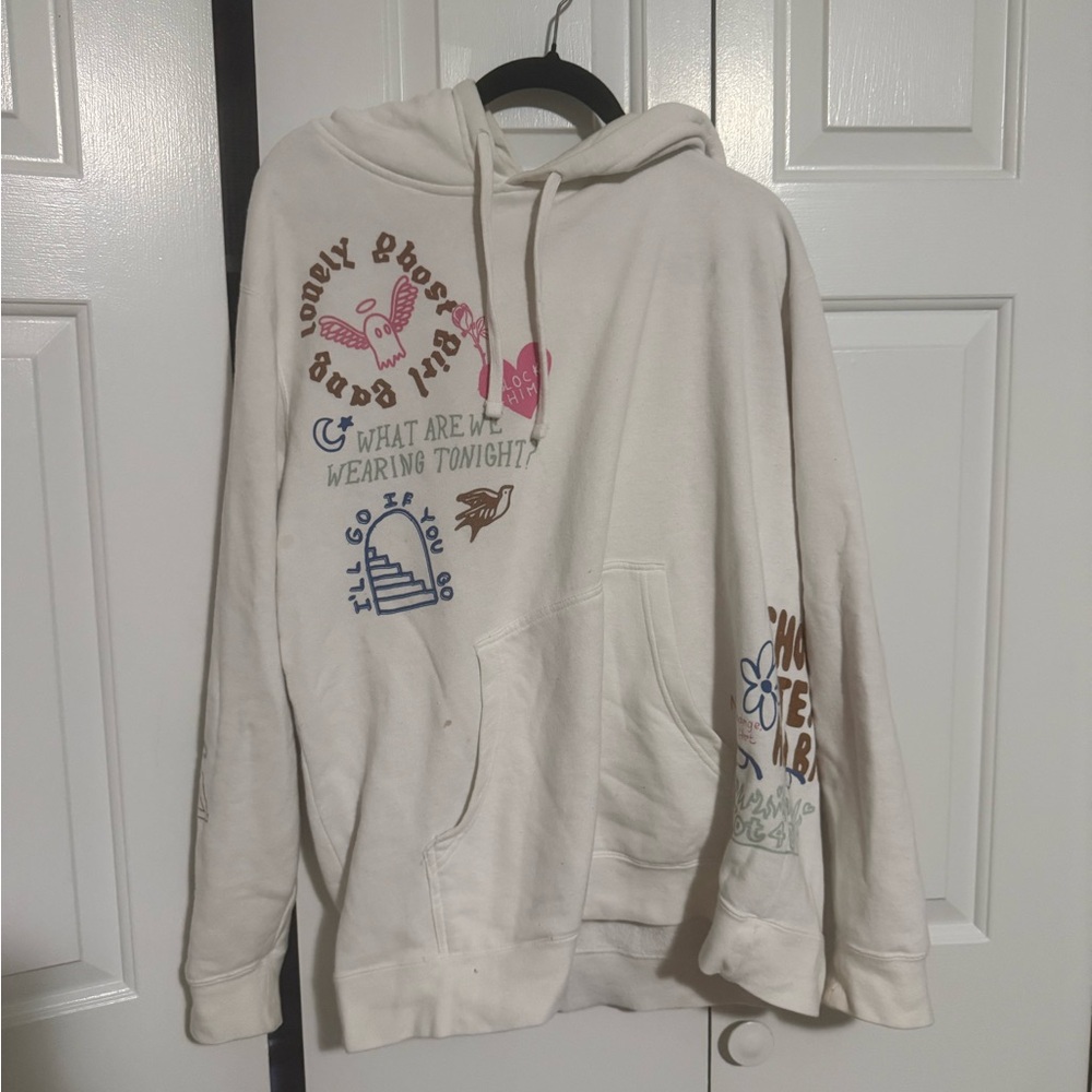 LONELY GHOST Cream Graphic Hoodie with Multicolor Prints
